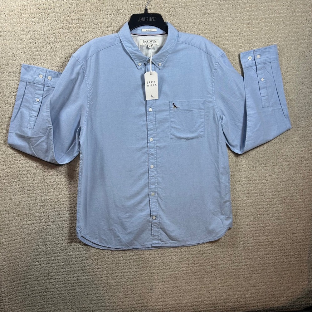 Jack Wills‎ Sky Blue Oxford Shirt XXL Slim Fit Bird Logo Button Down NWT